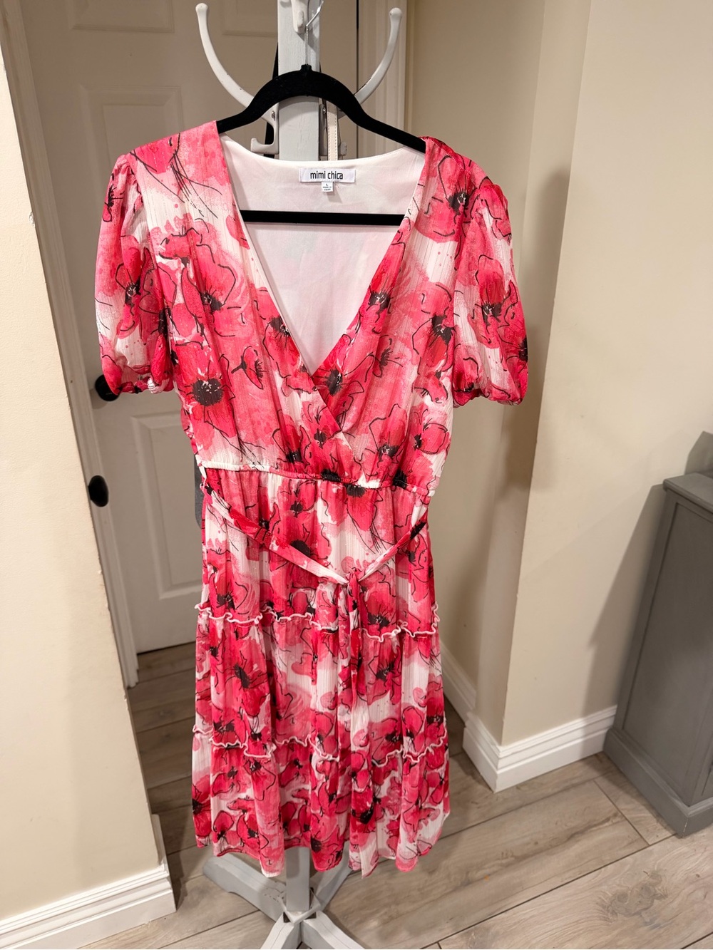 Mimi Chica Rose-Pink Floral Wrap Midi Dress